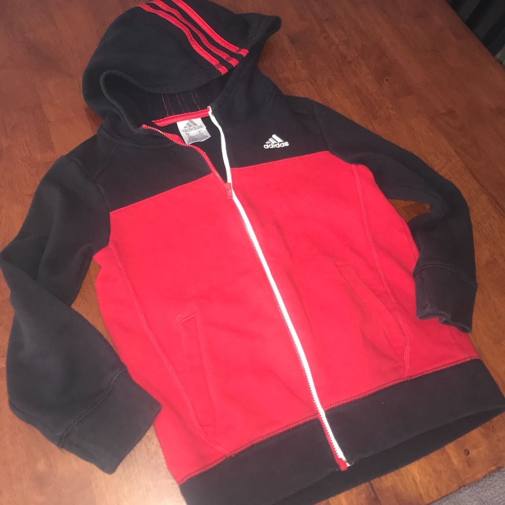 Adidas zip up hoodie red and black size 7